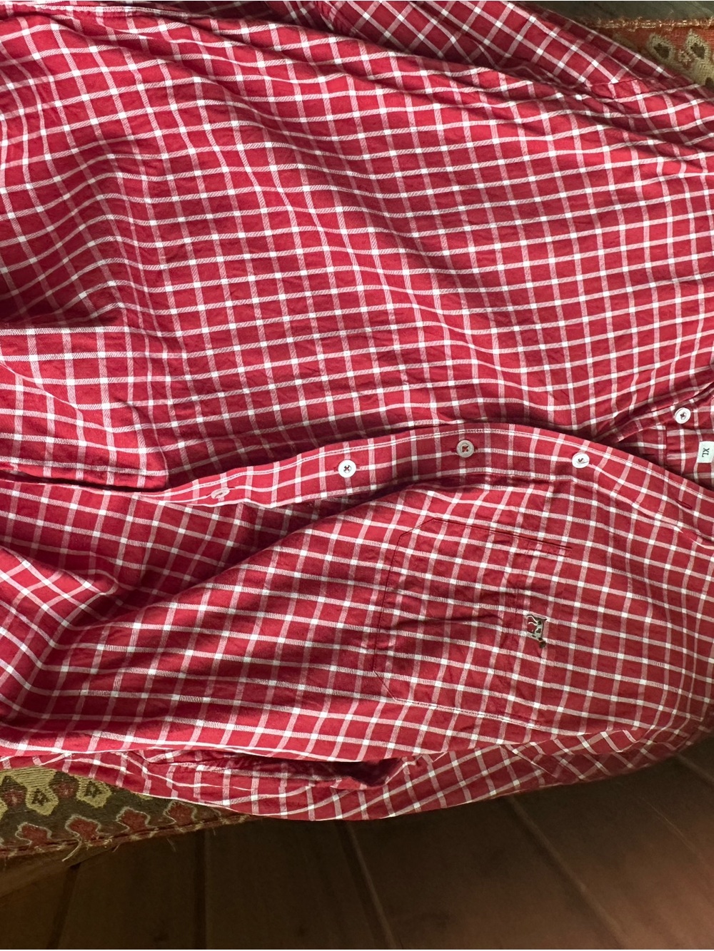 Men's Red Check Button-Down Shirt with Subtle Logo